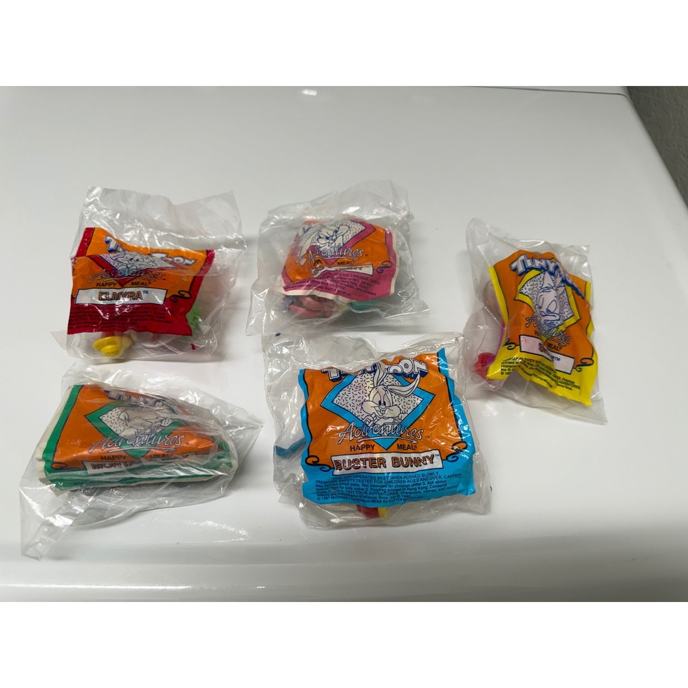 Vintage 1992 McDonalds Tiny Toon Adventures Happy Meal Toys Set of 5 NIP